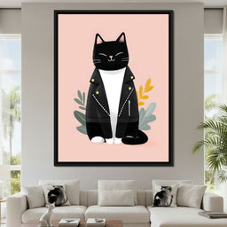 Rebel Feline Chic on Blush - NicheCanvas