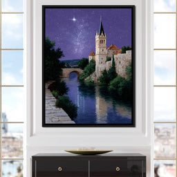 Starlit Abbey River Nightscape - NicheCanvas