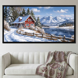 Solitude Beside The Frozen Mountain Lake - NicheCanvas