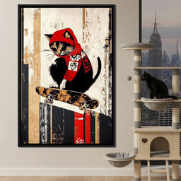 Feline Skateboarder - NicheCanvas