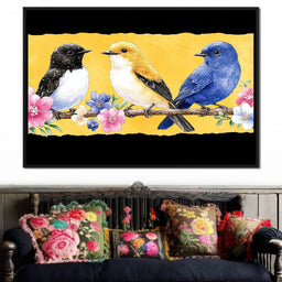 Charming Birds on Floral Branch - NicheCanvas