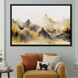 Golden Alpine Mist Watercolor Peaks - NicheCanvas
