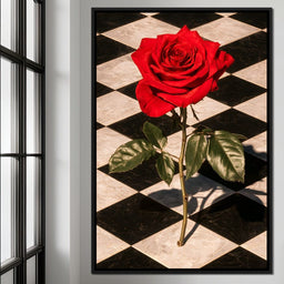Red Rose on Checkerboard - NicheCanvas