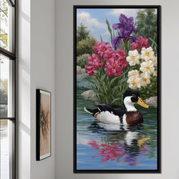 Duck Tranquility Floral Reflection - NicheCanvas