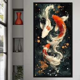 Koi Dance Under Golden Moon - NicheCanvas