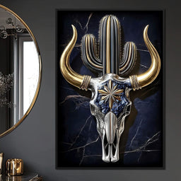 Golden Horn Desert Totem Skull - NicheCanvas