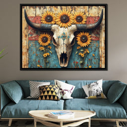 Sunflower Skulls Vintage Charm - NicheCanvas