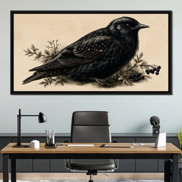 Solitary Starling Perched Upon Wild Berries - NicheCanvas