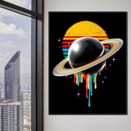 Retro Galactic Rainbow Saturn - NicheCanvas