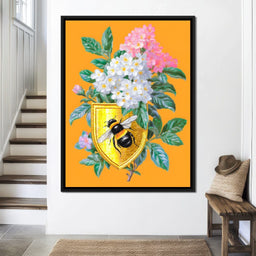 Golden Bee Crest Floral Radiance - NicheCanvas