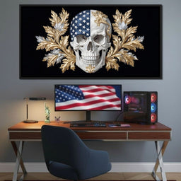 American Flag Skull Baroque Gold - NicheCanvas