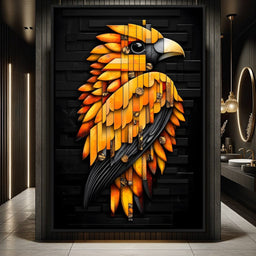 Golden Parrot Geometric Symphony - NicheCanvas