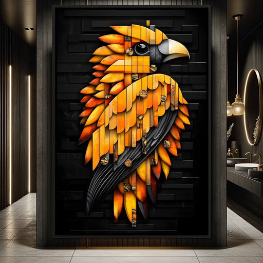 Golden Parrot Geometric Symphony Canvas Print