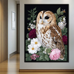 Barn Owl Floral Night Garden - NicheCanvas