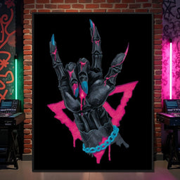 Neon Skeleton Rock Hand Sign - NicheCanvas