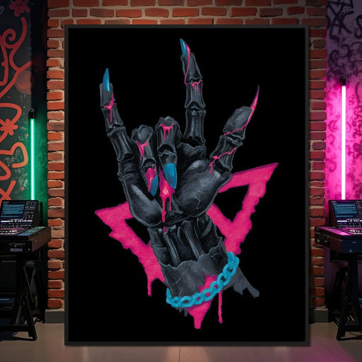 Neon Skeleton Rock Hand Sign Canvas Print