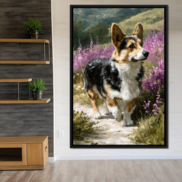 Corgi Along Heather Pathway - NicheCanvas