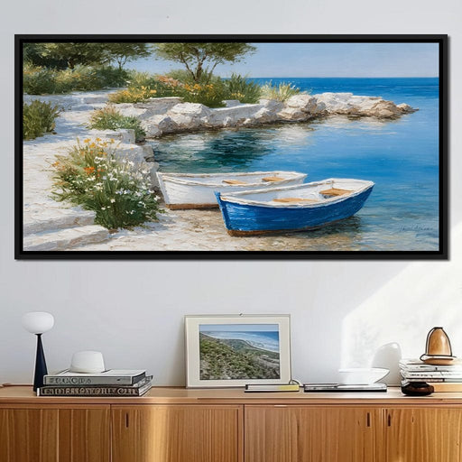 Tranquil Coastal Rowboats Escape Canvas Print