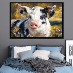 Golden Meadow Piglet Portrait - NicheCanvas