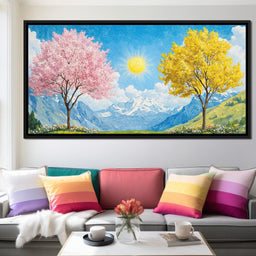 Yellow & Pink Trees Under the Sun - NicheCanvas