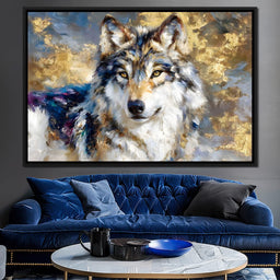 Golden Storm Wolf Portrait - NicheCanvas