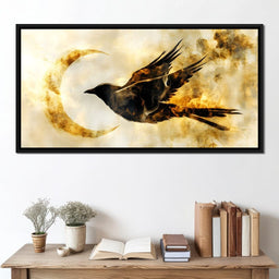 Golden Flight Under Crescent Moon - NicheCanvas