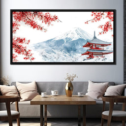 Cherry Blossoms and Snowbound Peaks - NicheCanvas