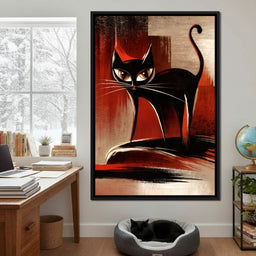 Mid Century Black Cat Stare - NicheCanvas