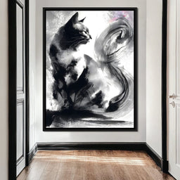 Sumi Ink Cat Reflecting Shadow - NicheCanvas
