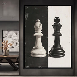Black and White Chess Encounter - NicheCanvas