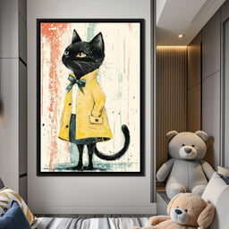 Elegant Feline in Yellow Rain Coat - NicheCanvas