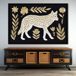 Golden Flora Wolf Night Walk - NicheCanvas