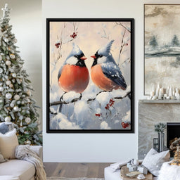 Winter Cardinals Berry Meeting - NicheCanvas