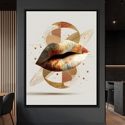 Golden Orbit Abstract Lips - NicheCanvas