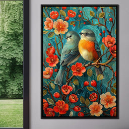 Songbirds Perched in Blooms - NicheCanvas