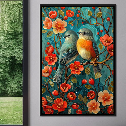 Songbirds Perched in Blooms Canvas Print