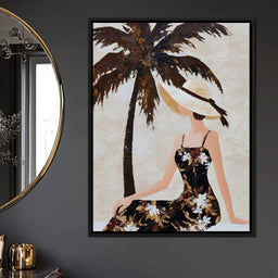 Palm Shade Lady With Sunhat - NicheCanvas