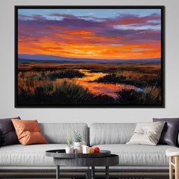 Sunset River Over Marshland - NicheCanvas