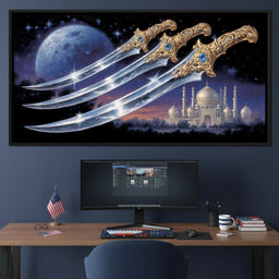 Moonlit Blades Over Golden Palace - NicheCanvas