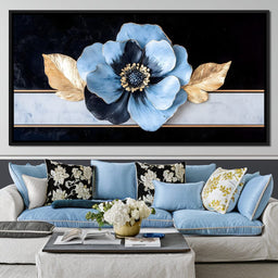 Golden Petals Azure Bloom - NicheCanvas