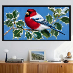 Radiant Finch on Holly Branch - NicheCanvas