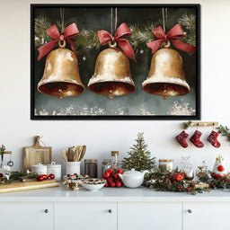 Snow Kissed Golden Holiday Bells - NicheCanvas