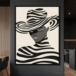 Monochrome Zebra Hat Lady - NicheCanvas