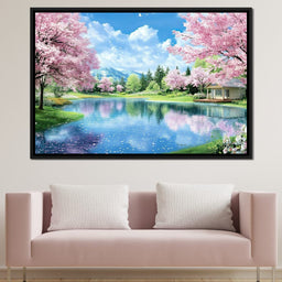 Cherry Blossom Lakeside Harmony - NicheCanvas