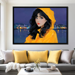 Raincoat Girl Under City Lights - NicheCanvas
