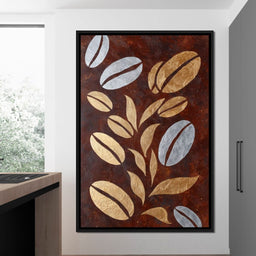 Golden Coffee Beans Botanical Flow - NicheCanvas