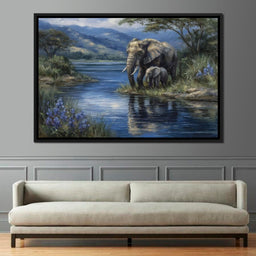 Elephant Family Riverbank Dream - NicheCanvas