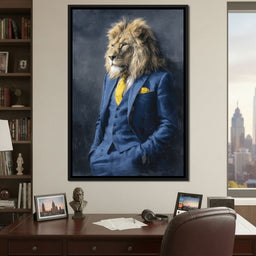 Regal Lion Portrait Blue Suit - NicheCanvas