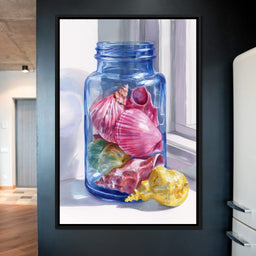 Seashells Jar Sunlit Window - NicheCanvas