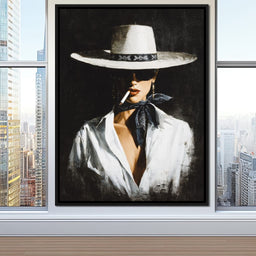 Noir Cowgirl Smoking Portrait - NicheCanvas